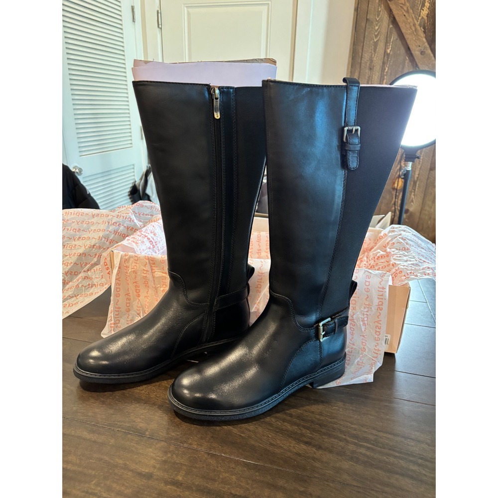 Easy Spirit Womens Black Leather Tall Riding Boots Buckle Detail Size 8M